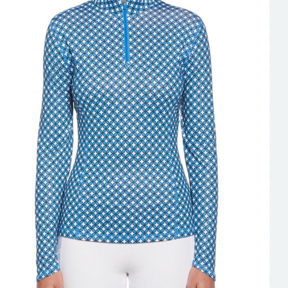 Callaway Blue Geo-Print Long Sleeve Half-Zip Top Size M